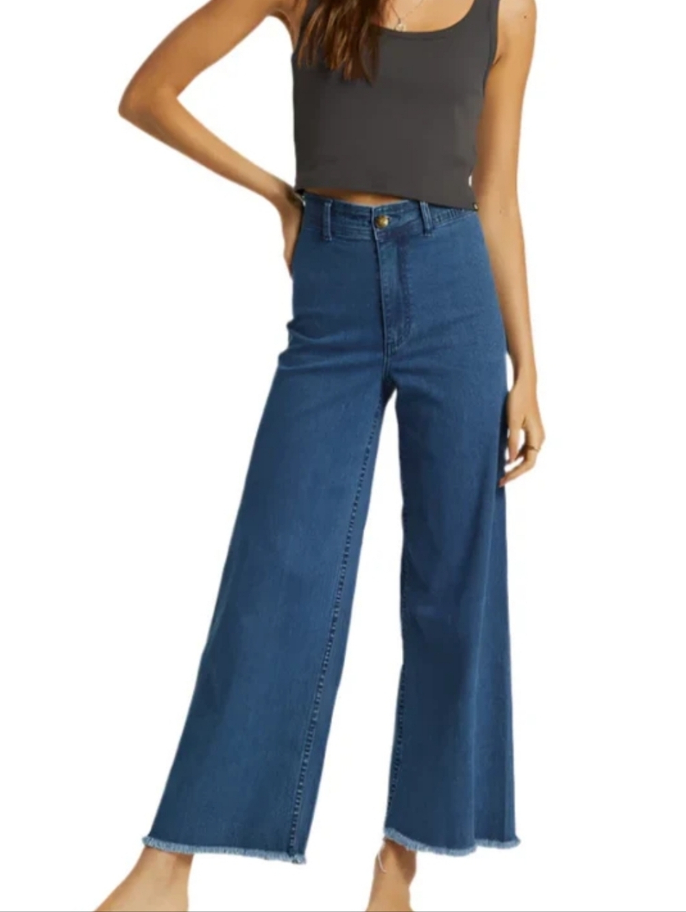 Billabong Free Fall High Rise Wide Leg Cropped Jeans Indigo Blue Size 26 - Picture 4 of 12